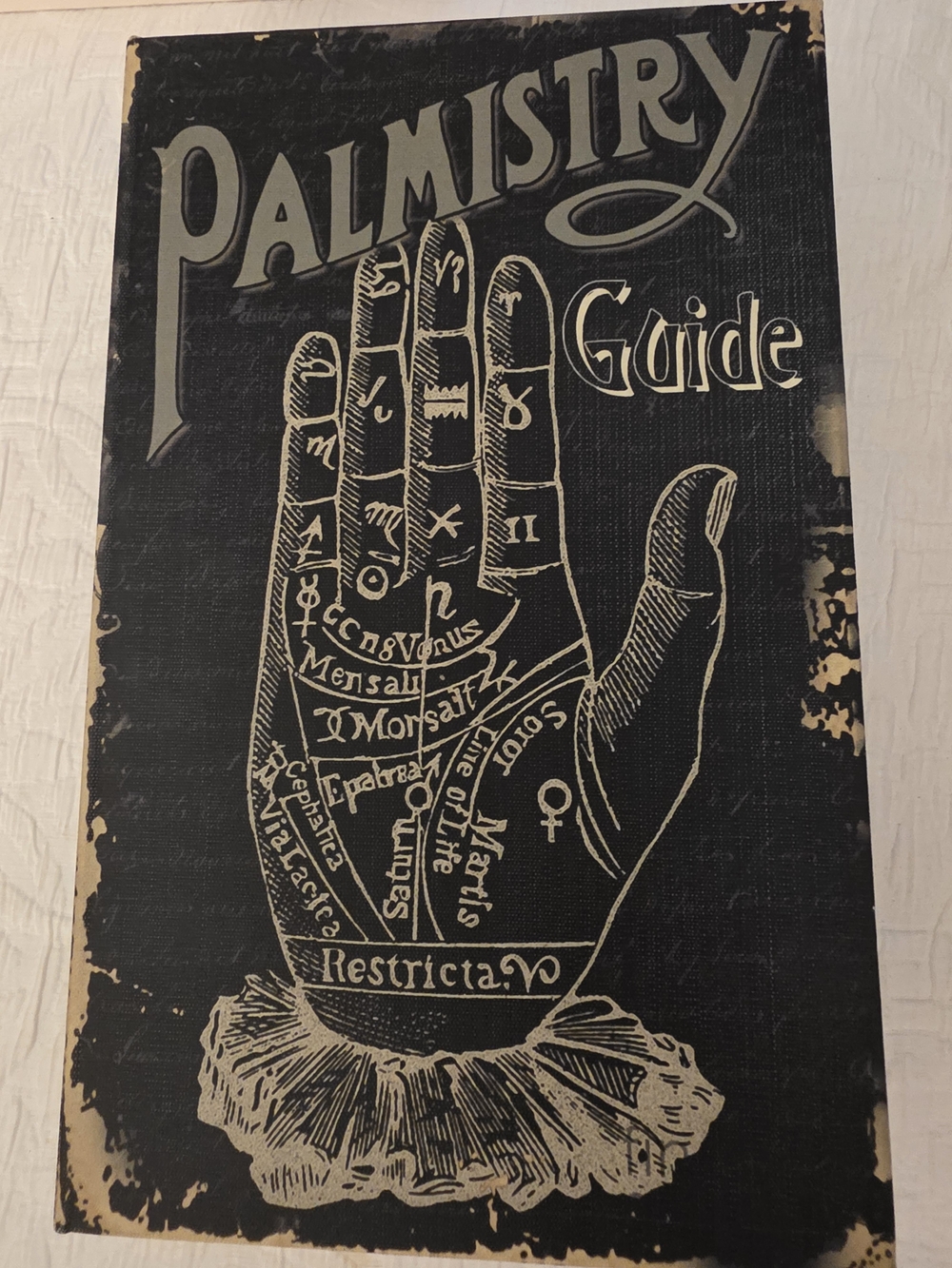 FAUX HALLOWEEN PALMISTRY GUIDE FORTUNE TELLER RESIN BOOK TABLETOP PROP DECOR